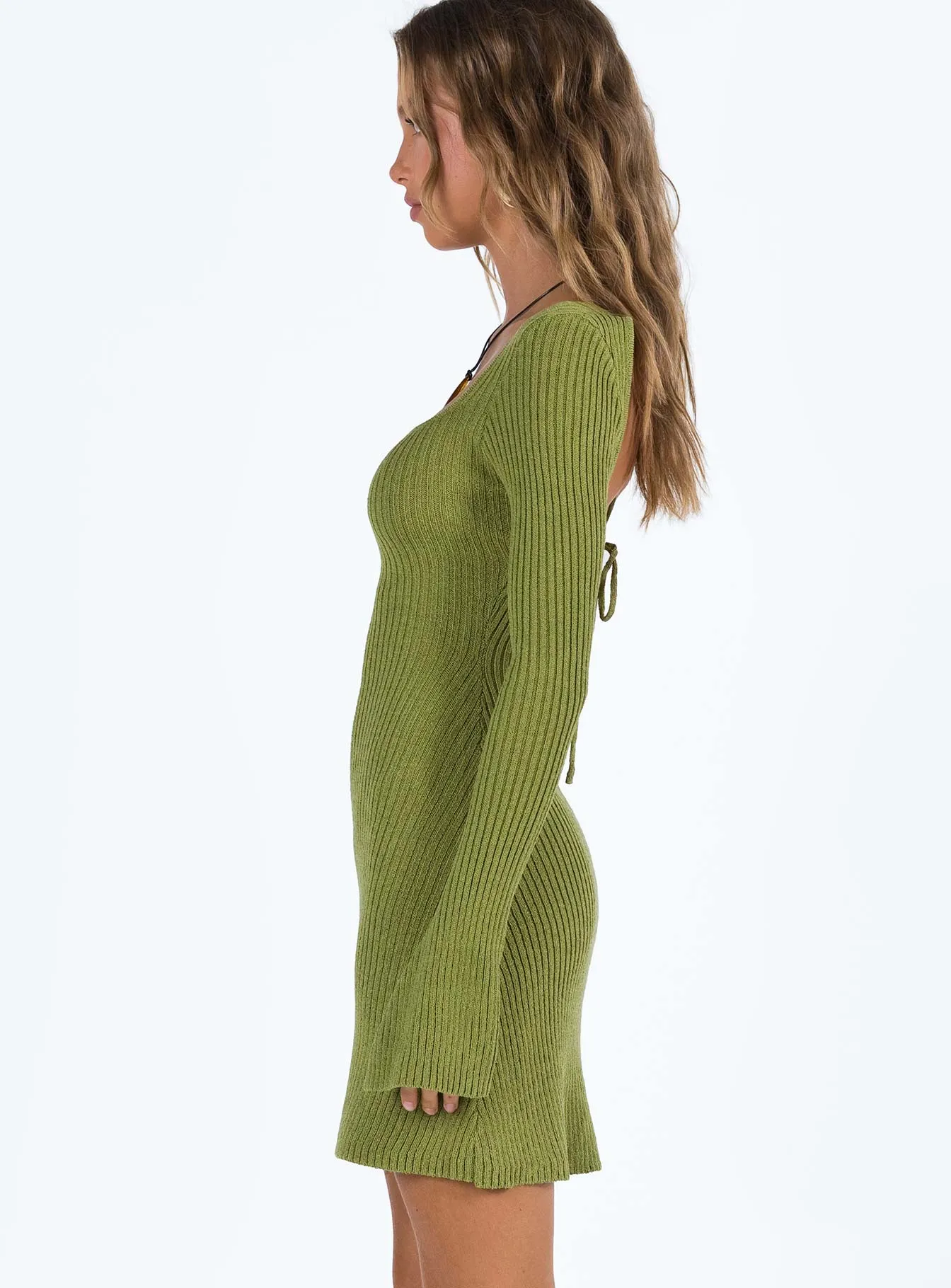 Matte-finish Brownhall Long Sleeve Mini Dress Green