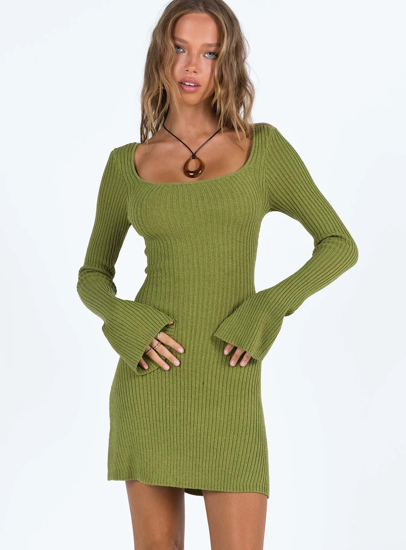Low Key Casual day-to-night piece Brownhall Long Sleeve Mini Dress Green