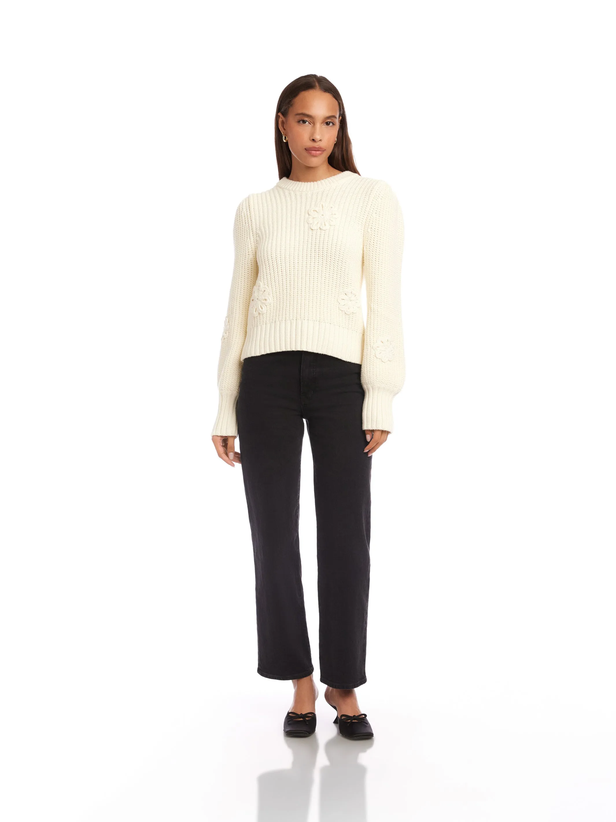 Hypoallergenic Fiber Brylee Crochet Flower Detail Sweater