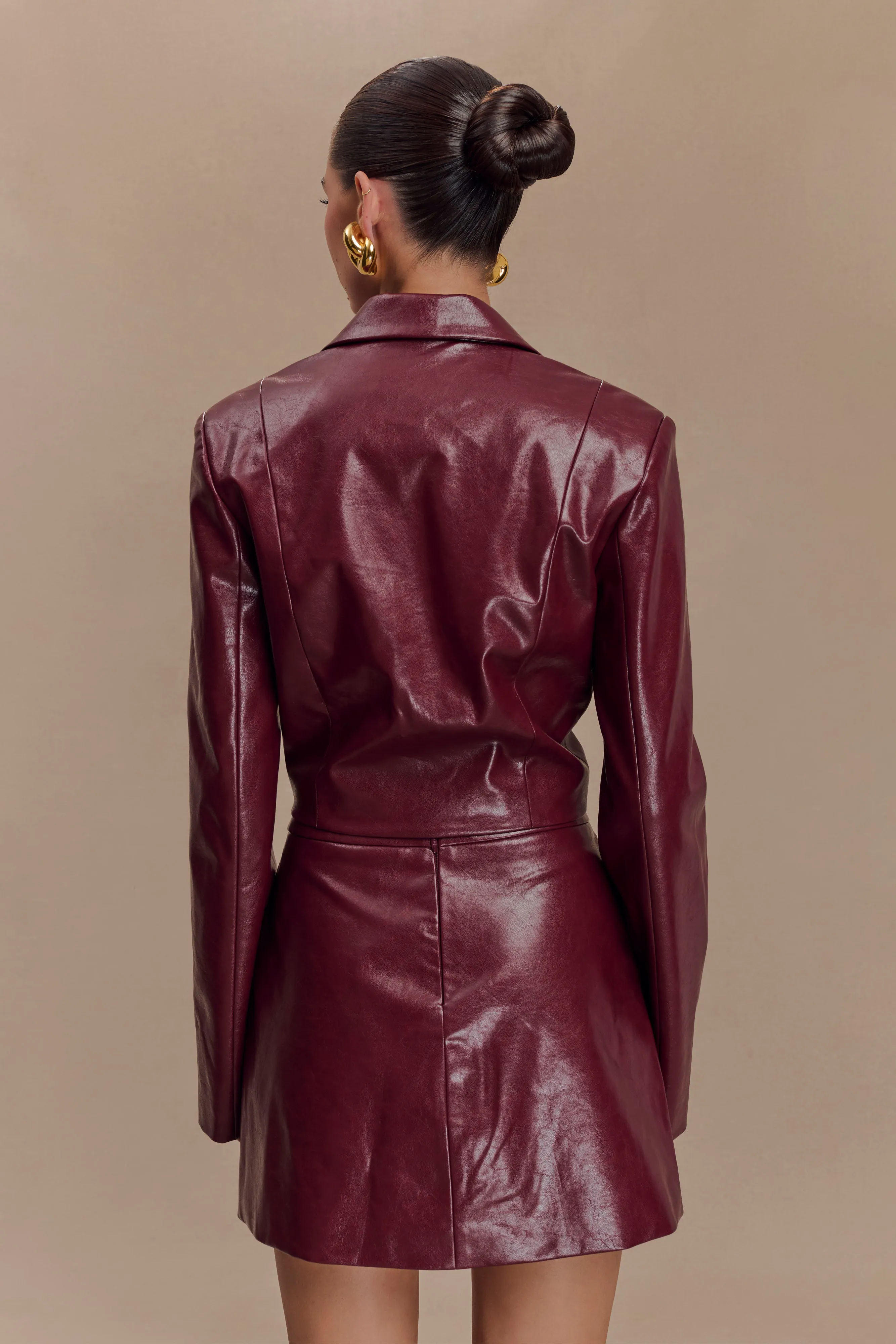 Odor Control Finish Cozy Fit Oli Faux Leather Long Sleeve Top - Cherry Red