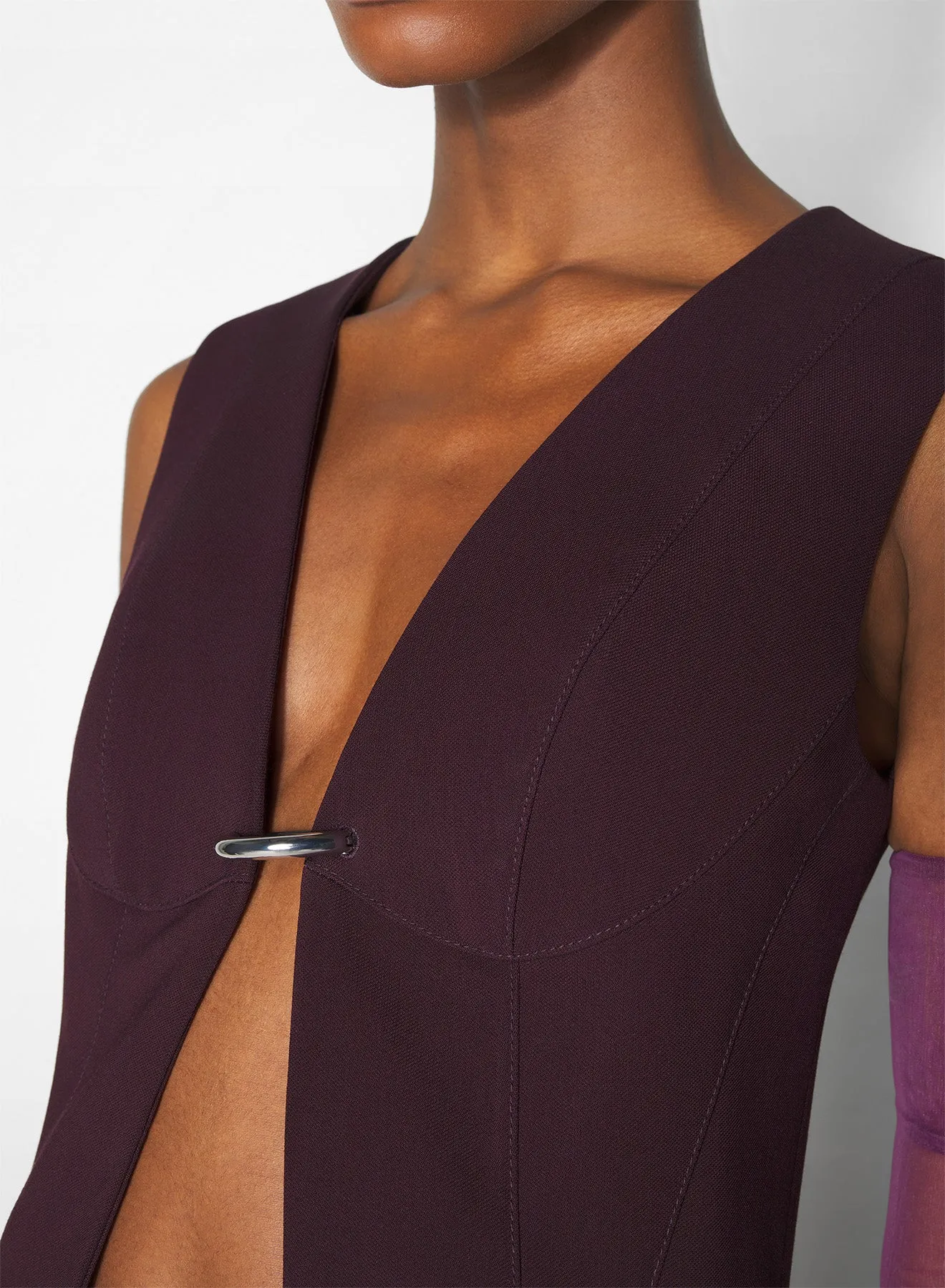 burgundy corseted pierced vest Single Breasted Flexible Elasticity