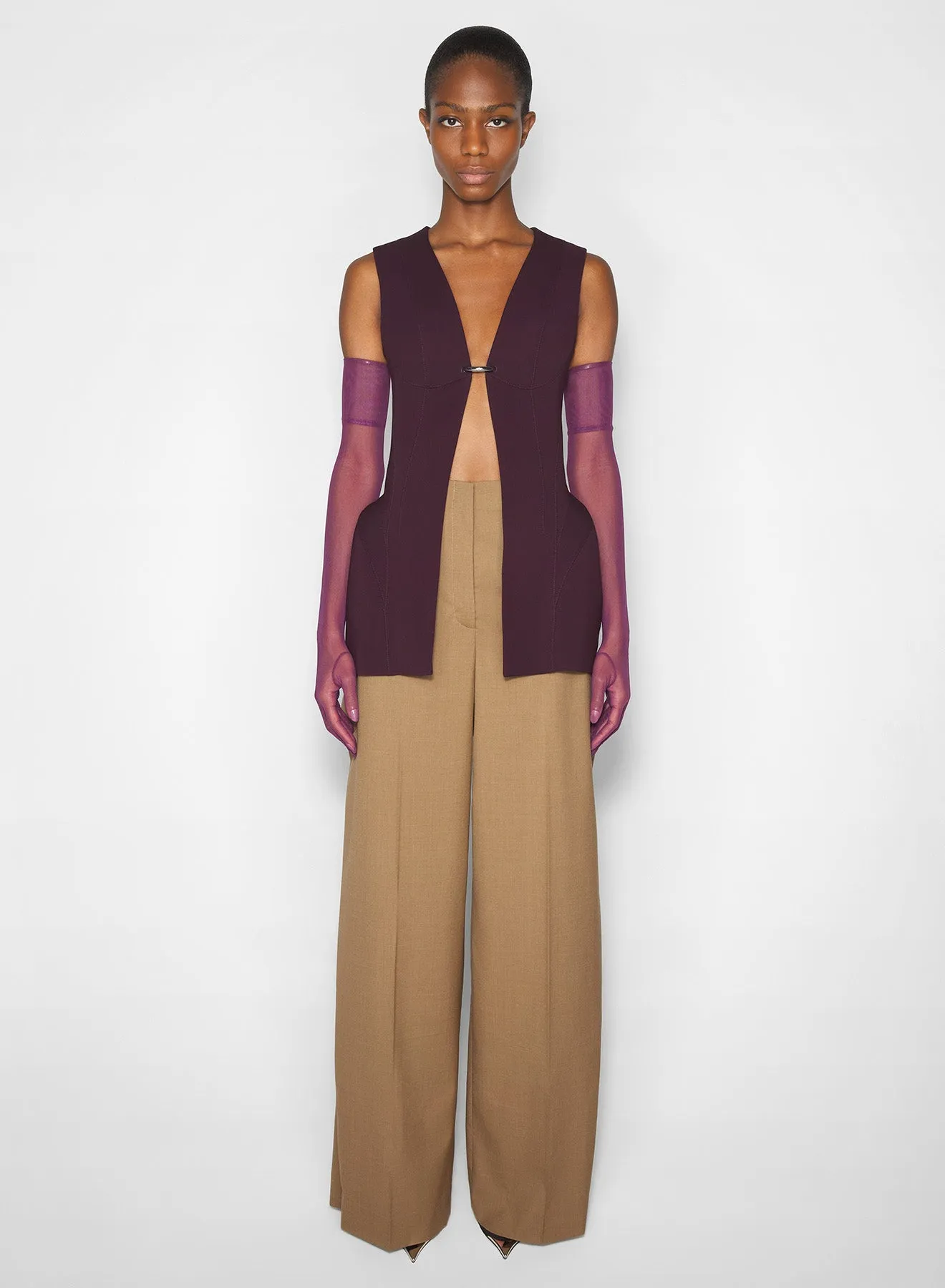 Casual Fit Silhouette Anti Slip Cuffs burgundy corseted pierced vest