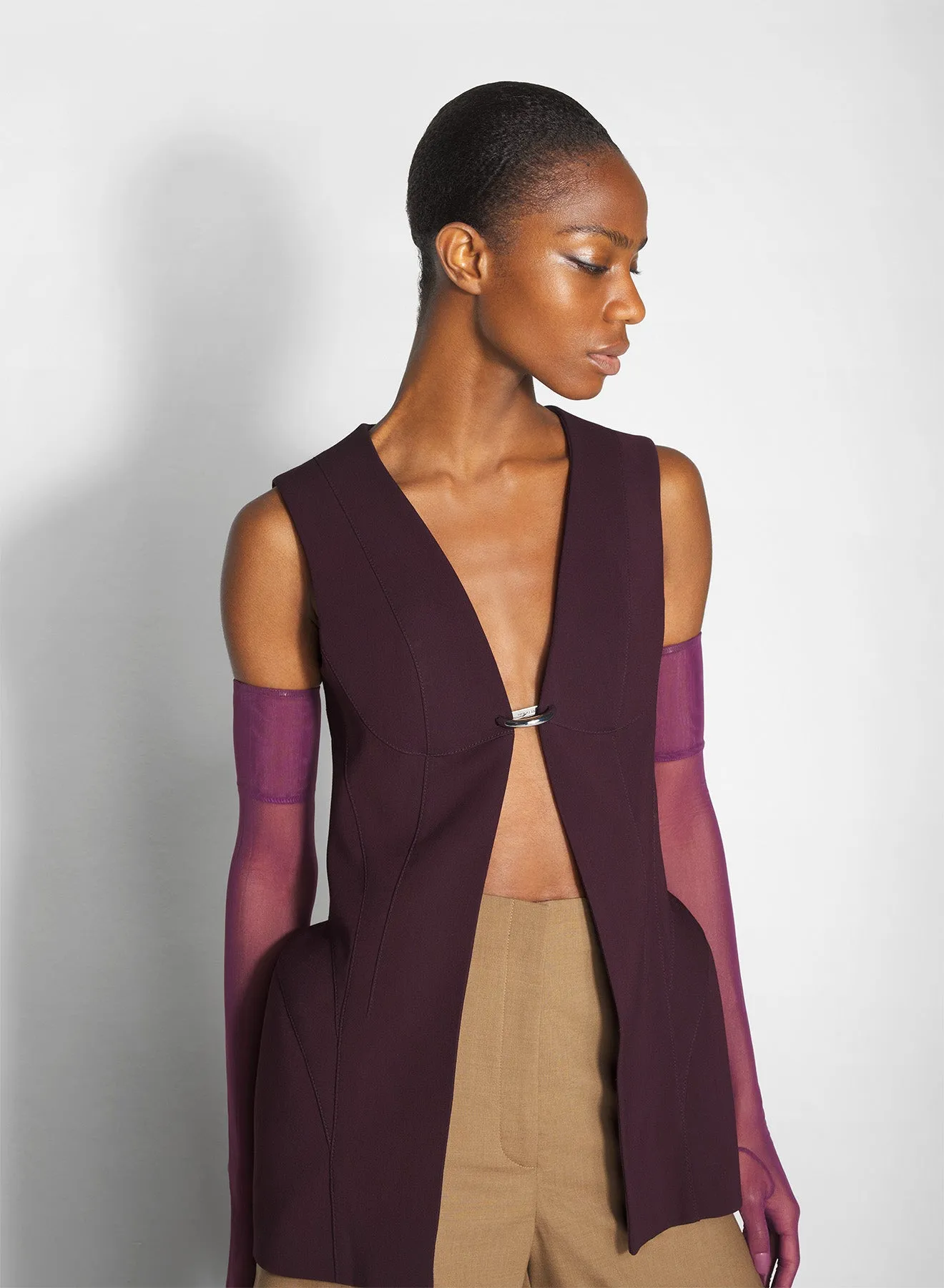 burgundy corseted pierced vest Buttery Soft Handfeel Unisex Casual Fit