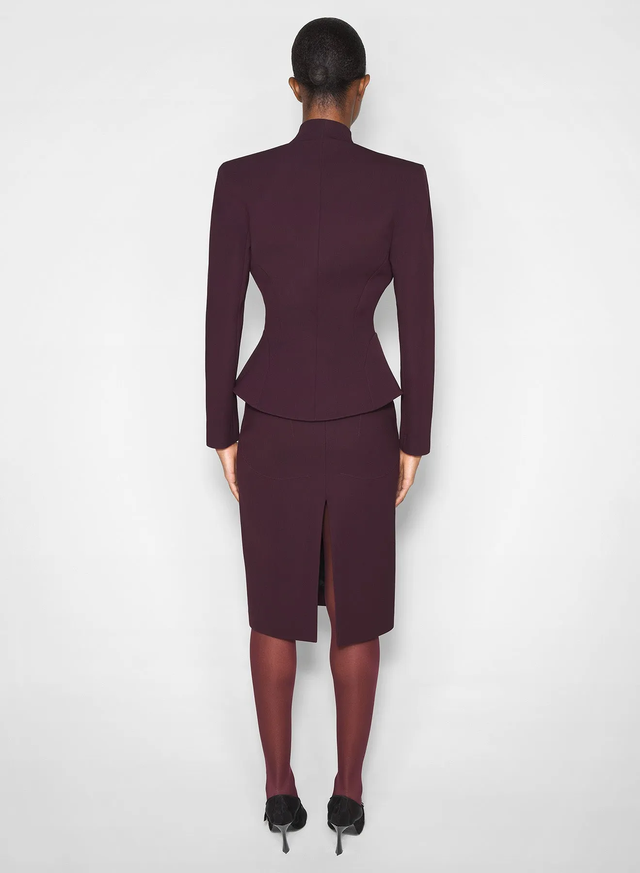 Stretch Material burgundy flared wool jacket