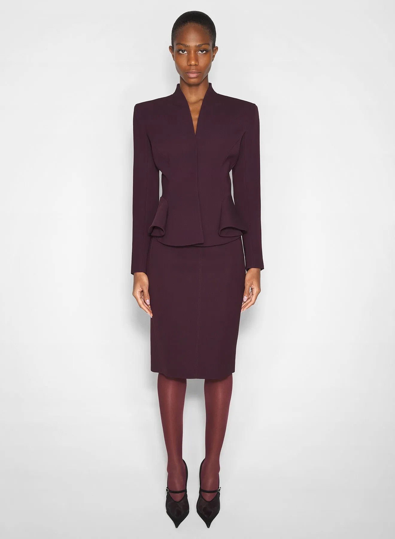Cashmere Blend burgundy flared wool jacket