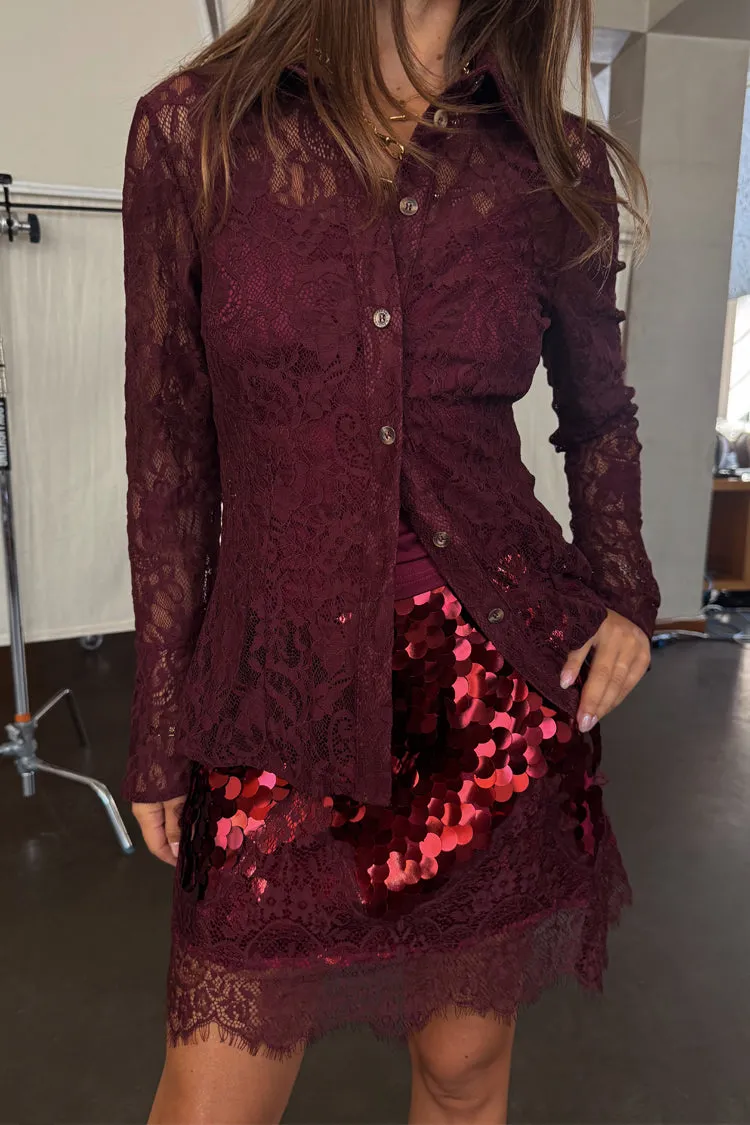 Holiday Trend Burgundy Lace Shirt