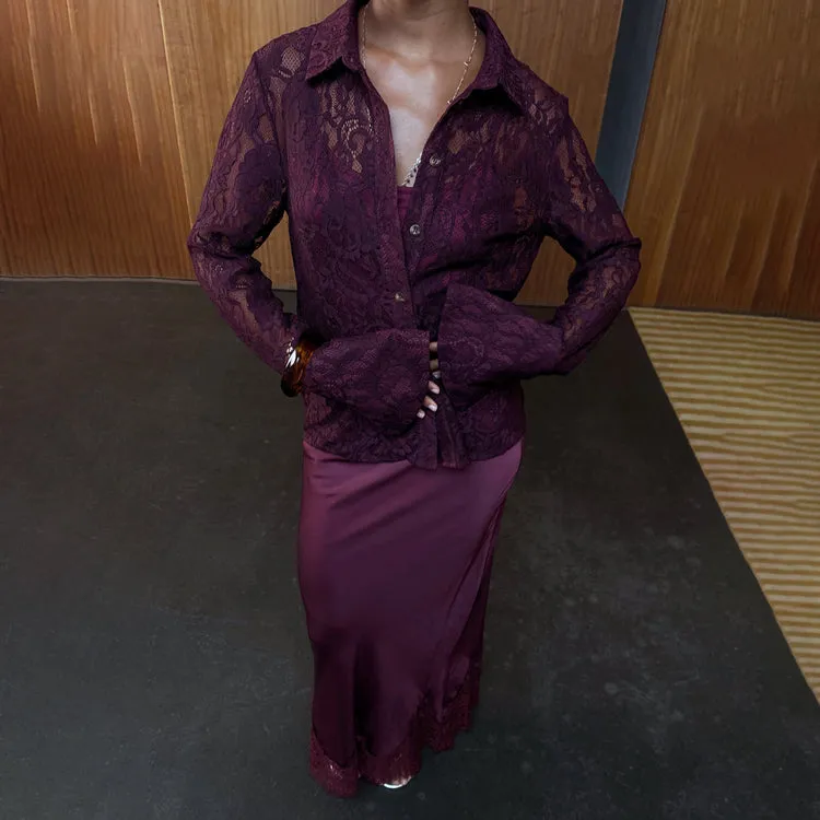 LayeringFriendly Versatile Layering Piece Burgundy Lace Shirt