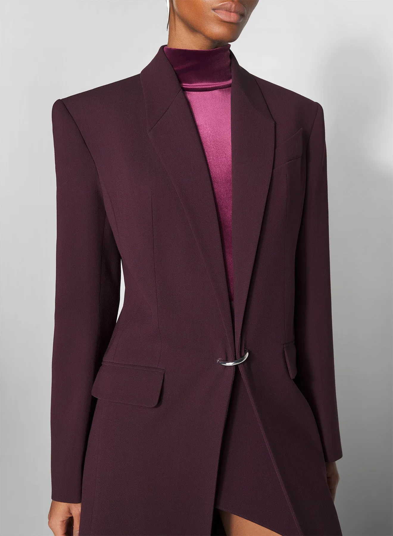 Zipper Closure Mechanism Layer Piece burgundy pierced tailored coat