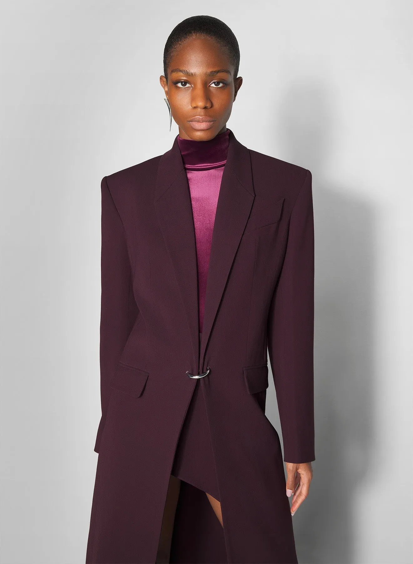 burgundy pierced tailored coat Mesh Lining