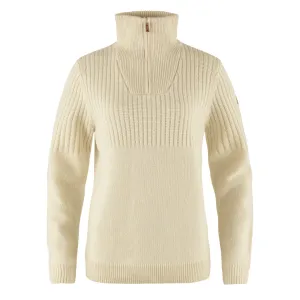 Fjallraven Womens Ovik Half Zip Knit Chalk White LowCarbon Footprint Textile