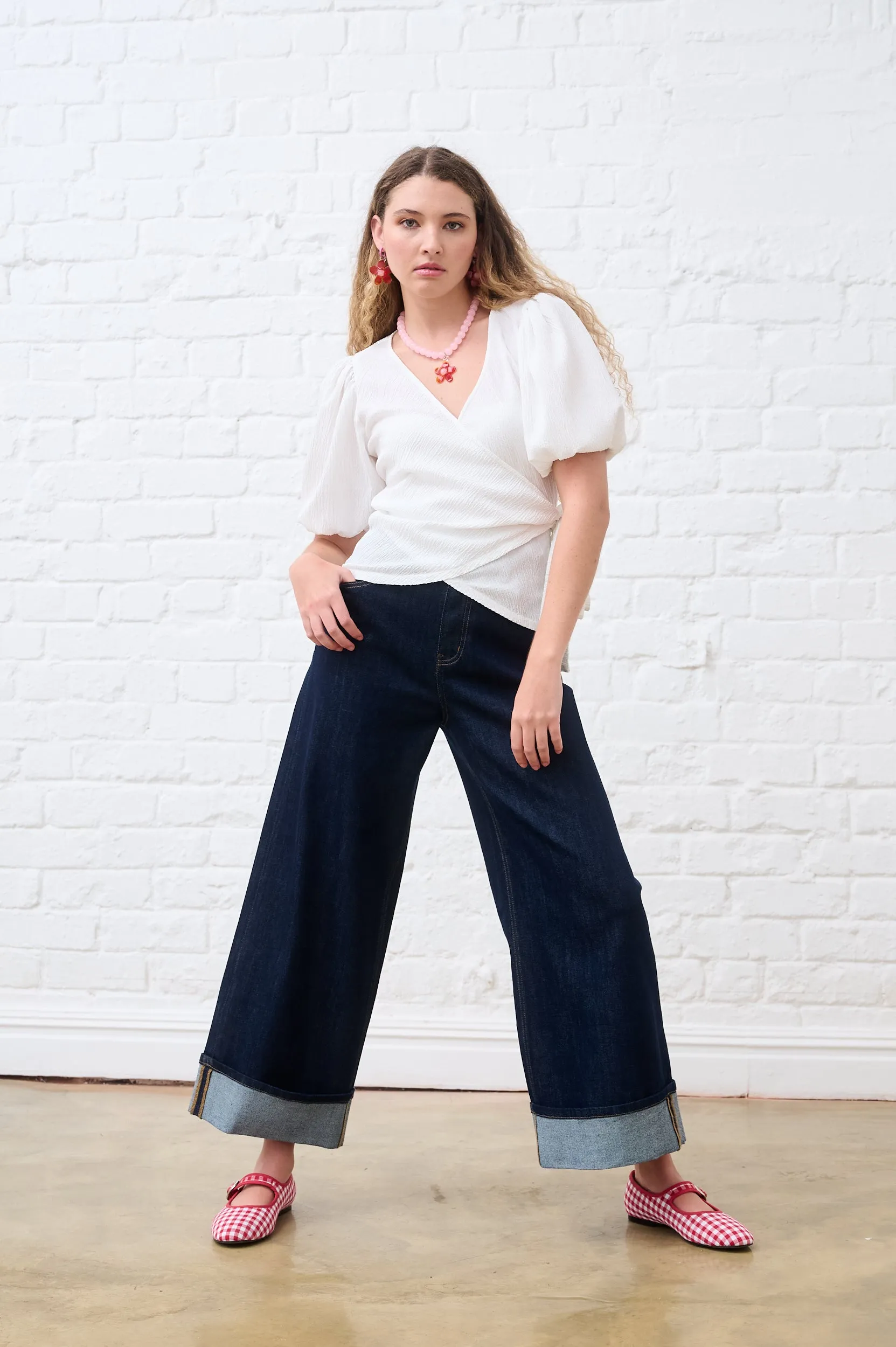 Slim fit clothing Sustainable production Wrap Top in Milk Crinkle