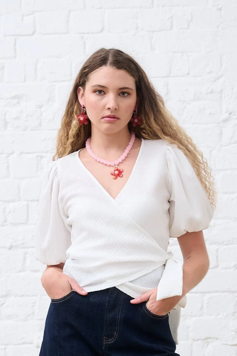 Daily Fashion Wrap Top in Milk Crinkle