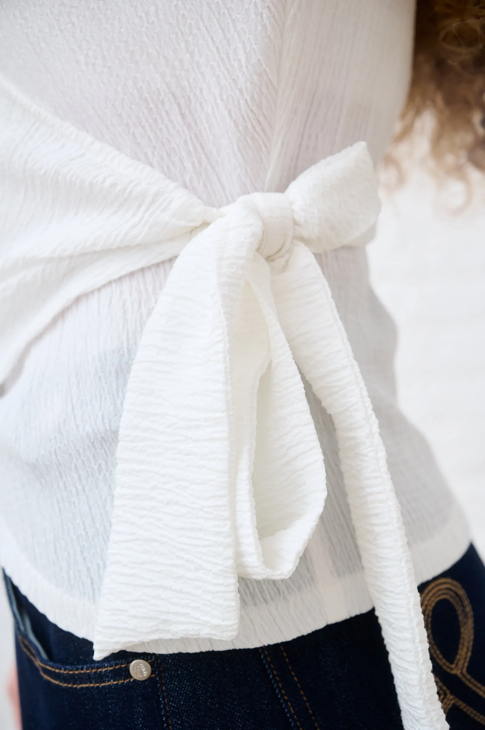 Wrap Top in Milk Crinkle Quick Dry Material