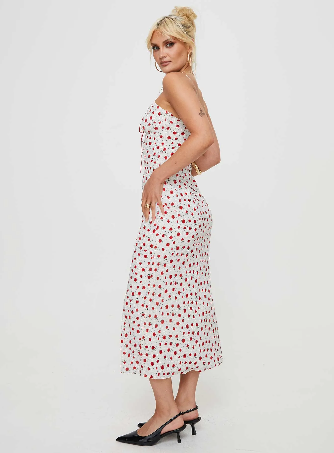 Textured Flow Caldwell Maxi Dress White / Red