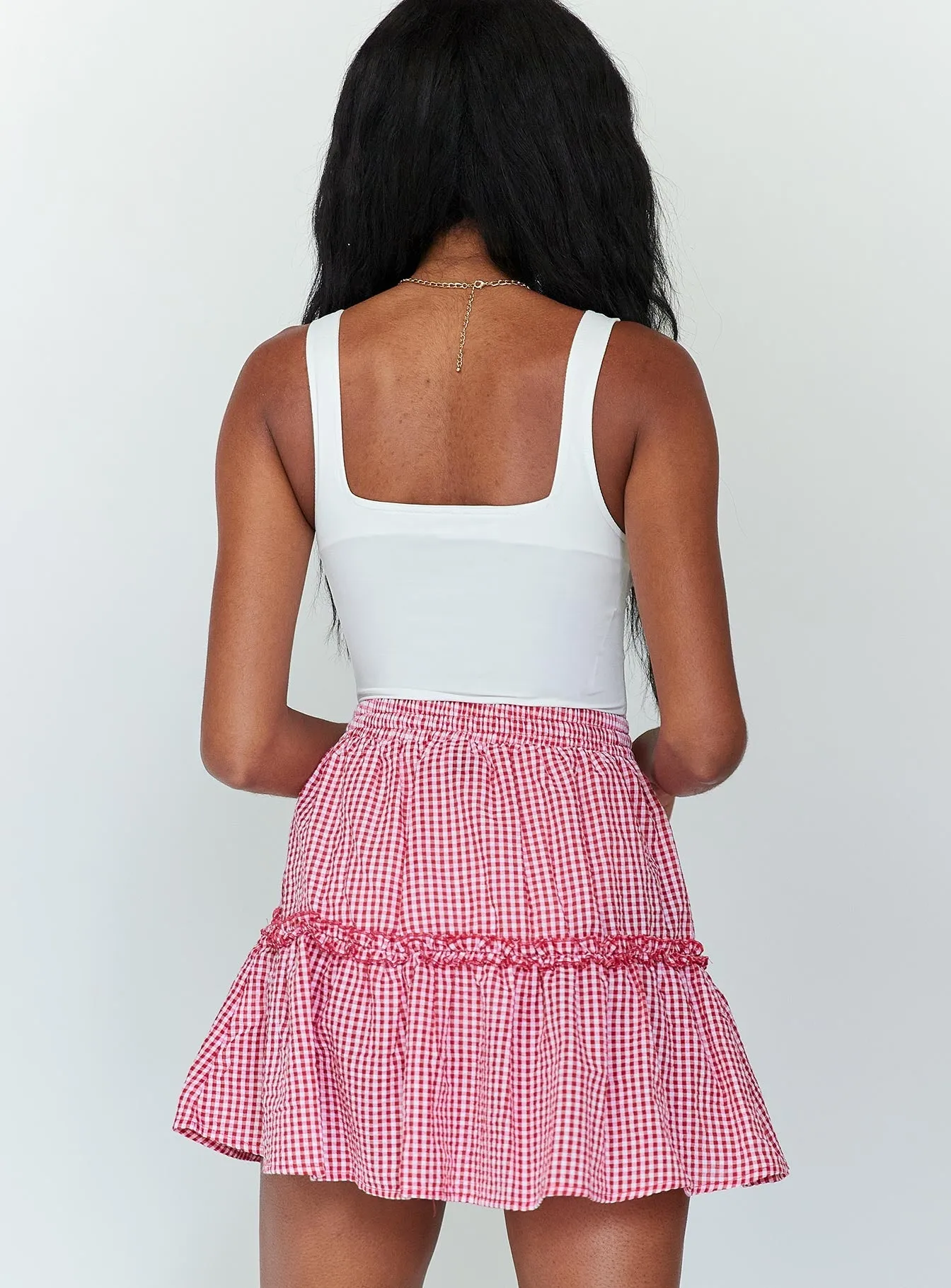 Callum Gingham Mini Skirt Red Crisp Look