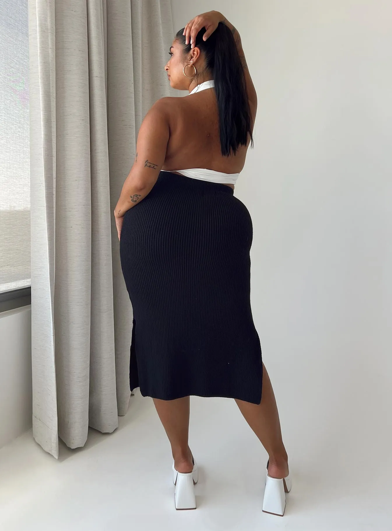 Drawstring closure Zanna Midi Skirt Black Curve