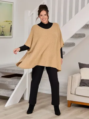Homewear Style Cold Layer Camilla Moss Stitch Poncho - Camel