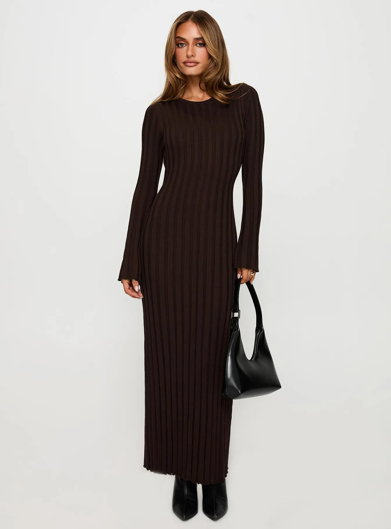 Casual and Stylish Vespa Long Sleeve Maxi Dress Brown
