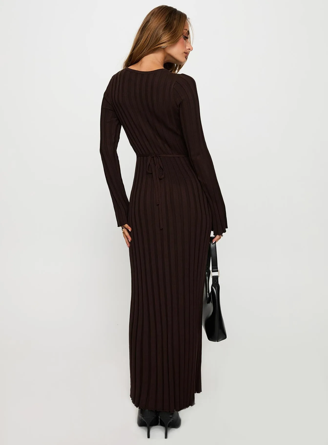 Relax Piece Modern and Stylish Vespa Long Sleeve Maxi Dress Brown
