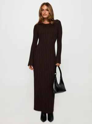 Casual and Stylish Vespa Long Sleeve Maxi Dress Brown