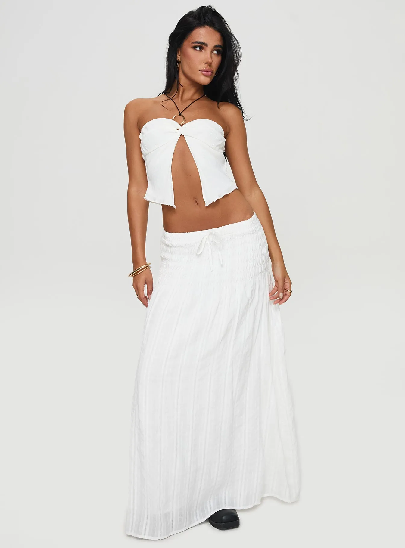 Carana Maxi Skirt White Sheer Overlay Chafe Resistant