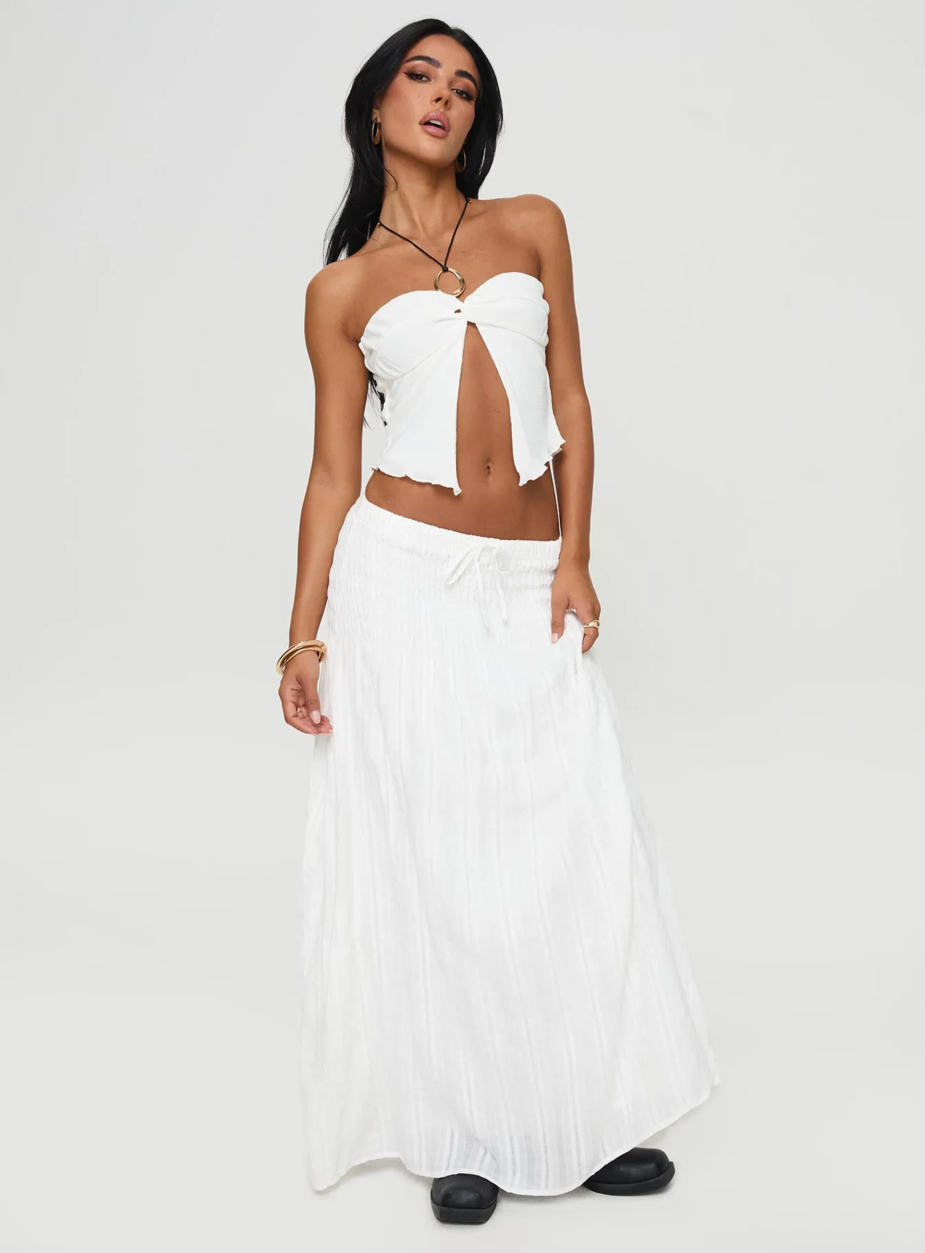 Carana Maxi Skirt White Flexible Material Coordinated Set