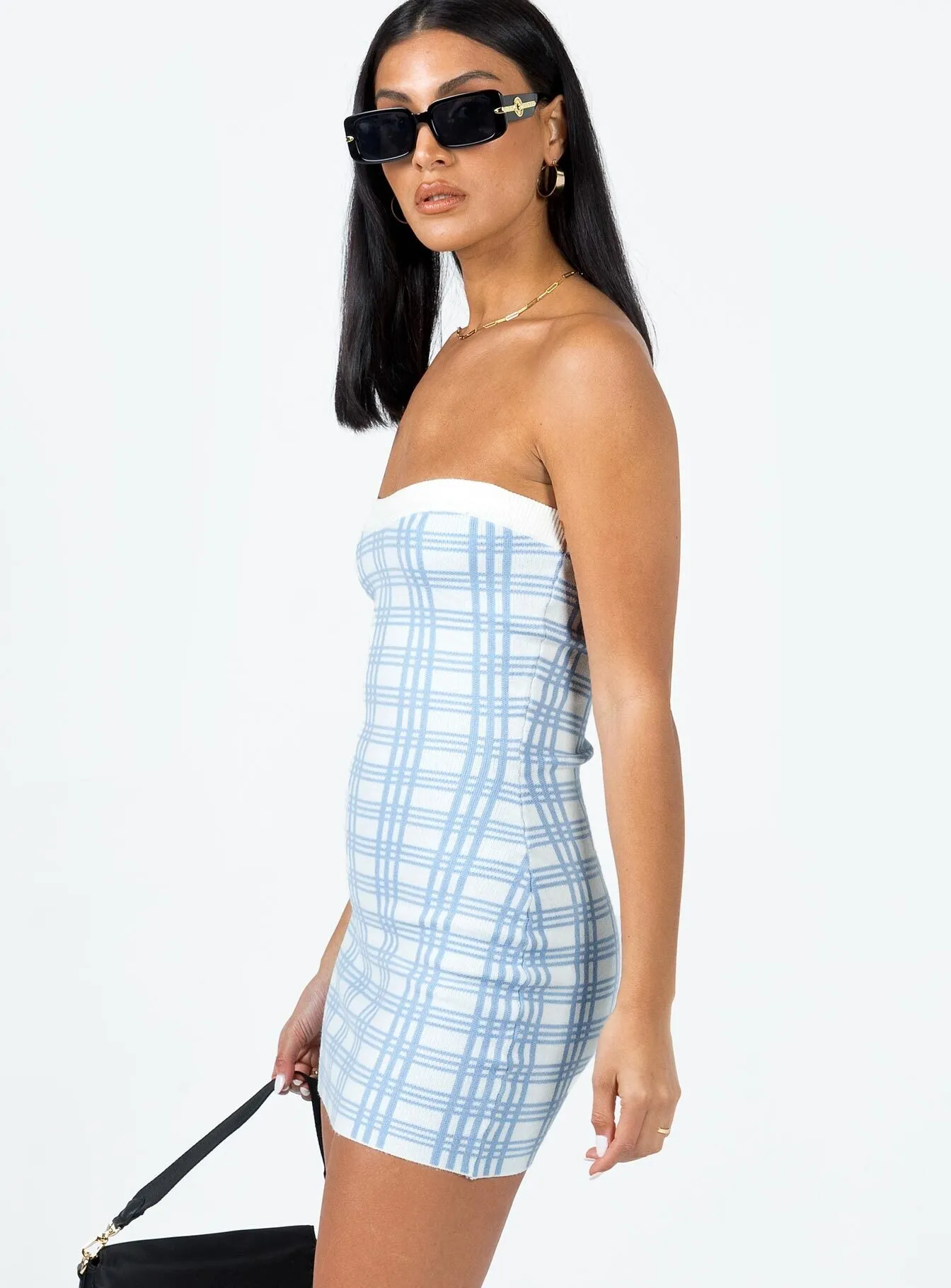 Carano Mini Dress Blue Check Grass Soft