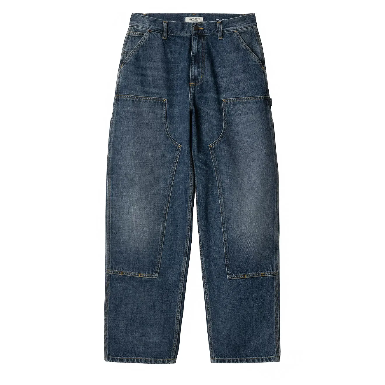 Carhartt WIP Womens Brandon Double Knee Pant Blue Dark Used Wash Classic Fit Basic Stretch