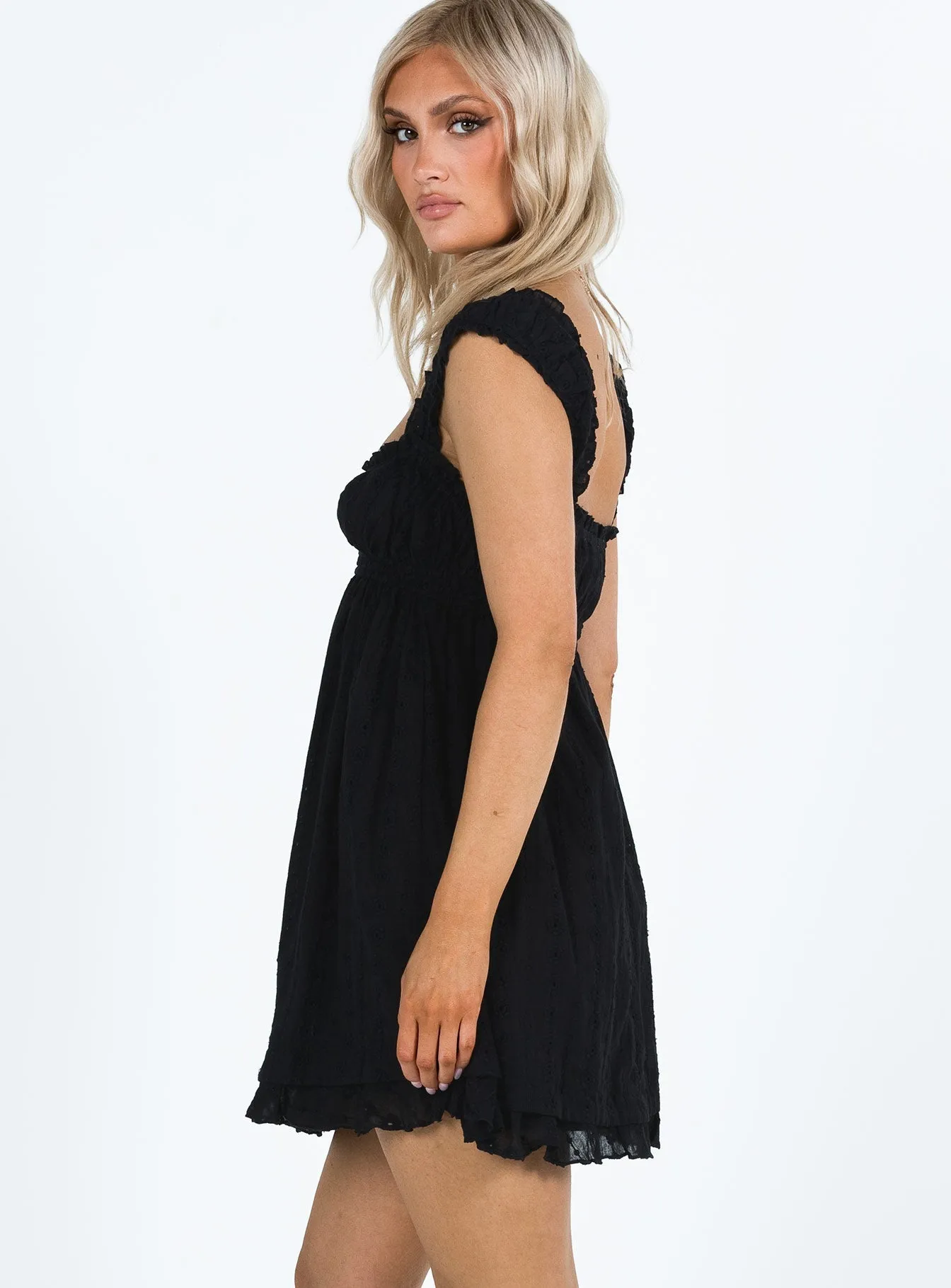 Carlita Mini Dress Black Pleat-Front