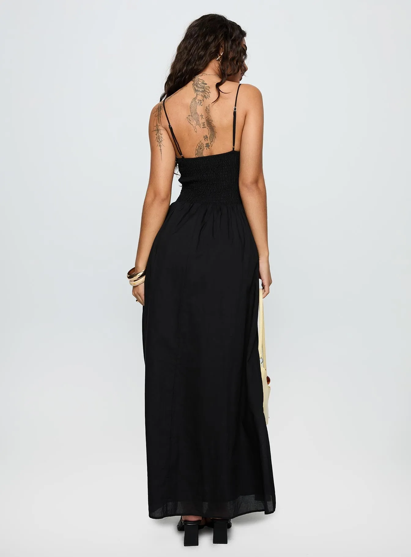 Comfort Waist Fit Crisp Texture Carys Maxi Dress Black
