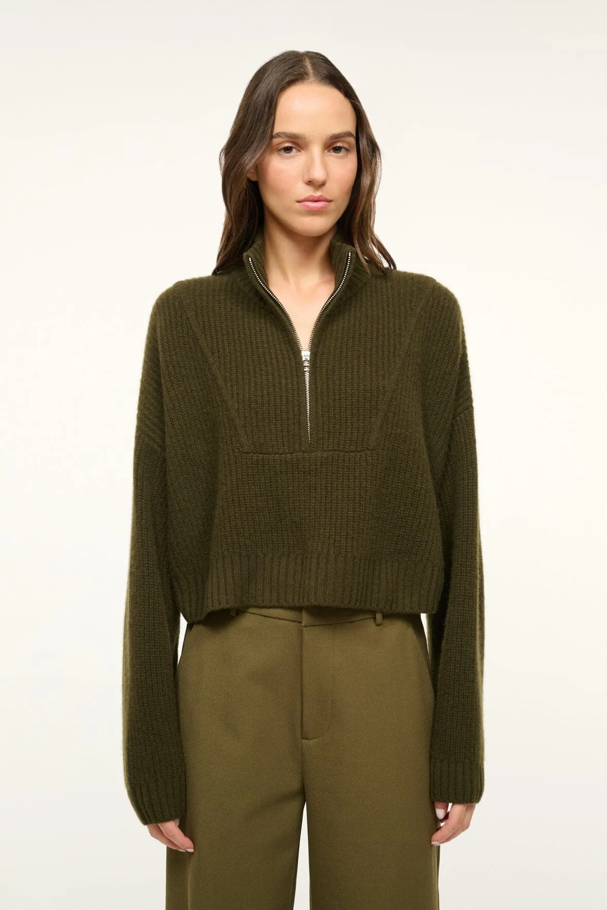 Thermoregulating Technology CASHMERE CROPPED HAMPTON SWEATER | OLIVE