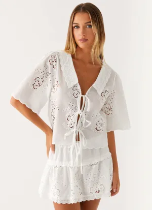 Summer Escape Embroidered Top - White Sublimation Resistant Fabric Low Environmental Impact