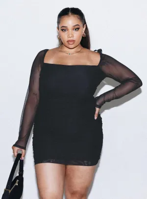 Romantic Soft Charvi Long Sleeve Mini Dress Black Curve
