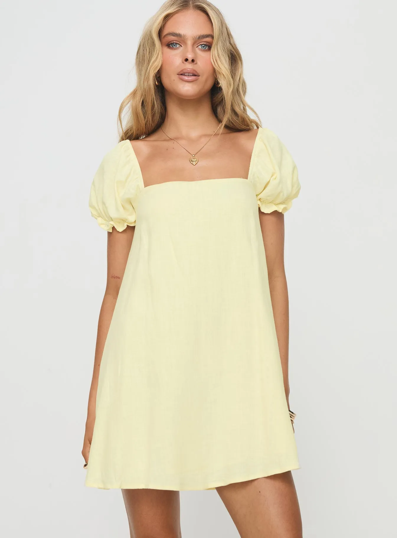 Art Soul Linen Chic Beyond Linen Blend Mini Dress Yellow