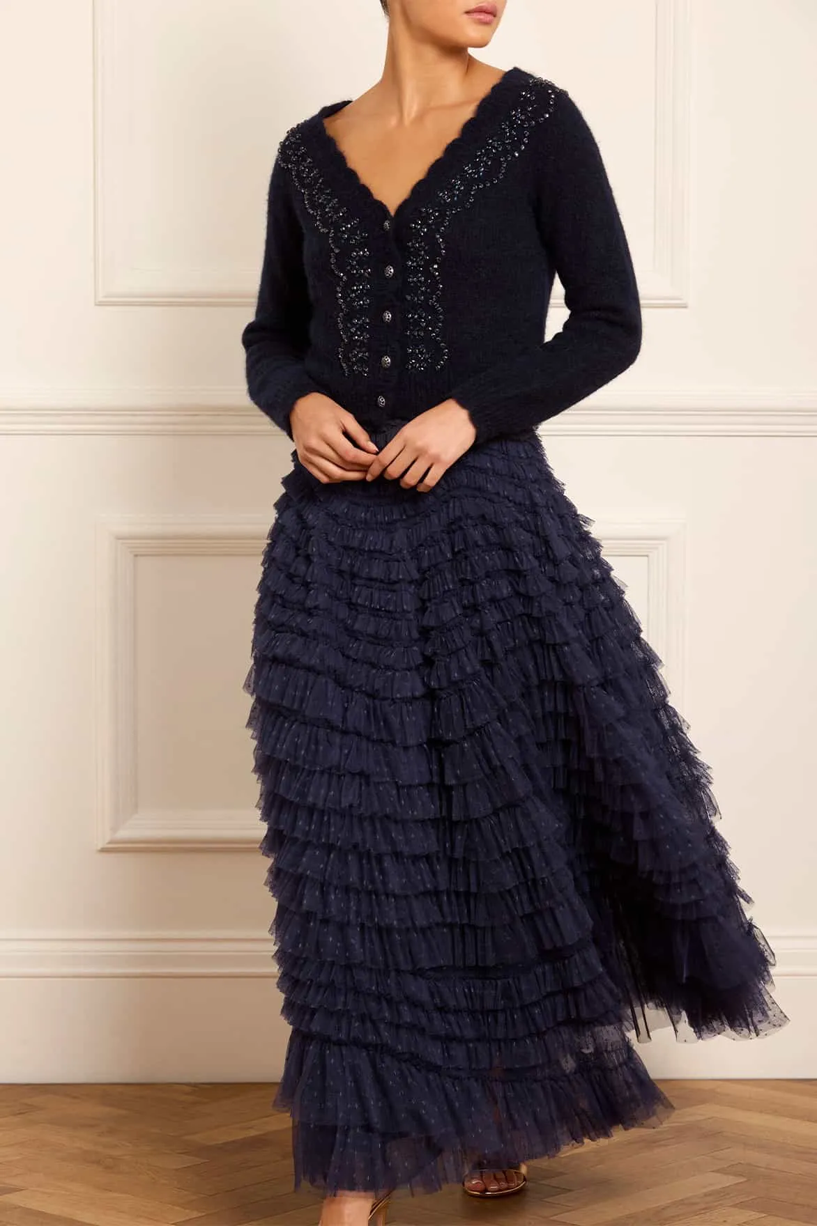 Hattie Ruffle Ankle Skirt Double Layered Design Fashion Detail