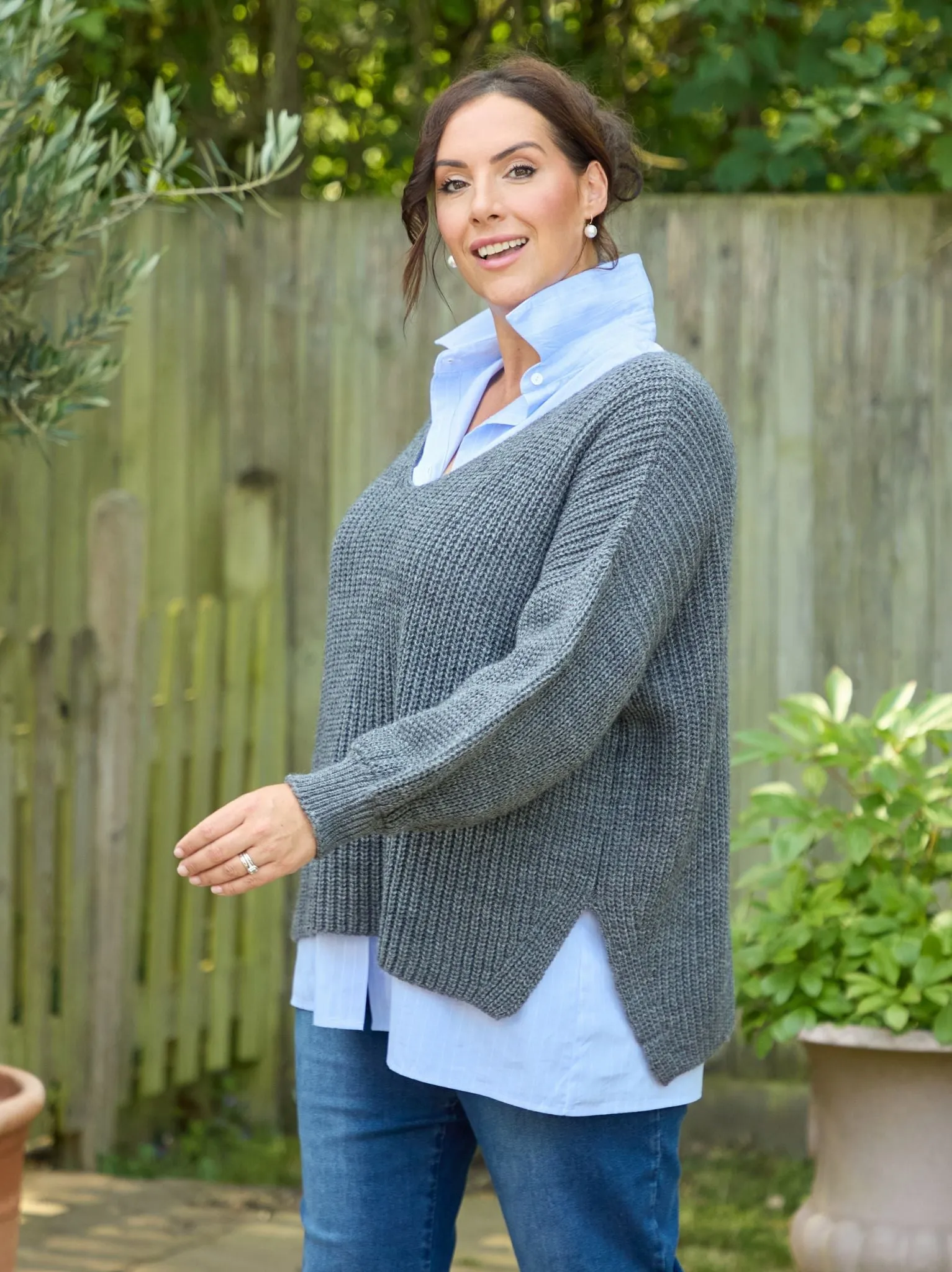 Non Restrictive Cuff Madison Loose Jumper - Grey Marl