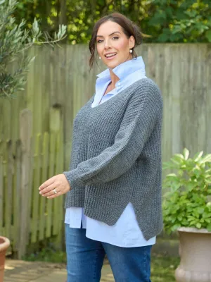 Non Restrictive Cuff Madison Loose Jumper - Grey Marl