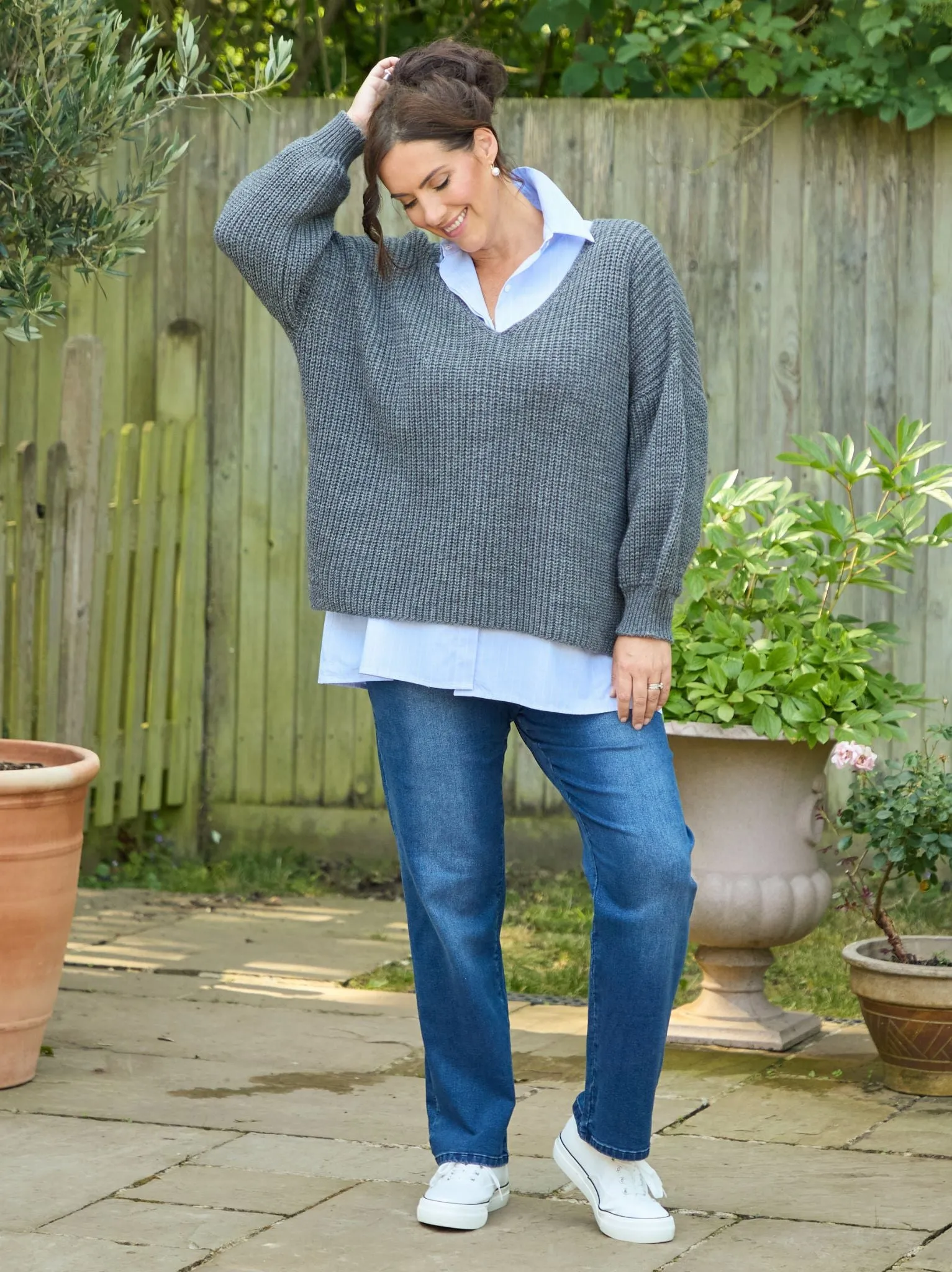 ribbed texture Clean Aesthetic Madison Loose Jumper - Grey Marl