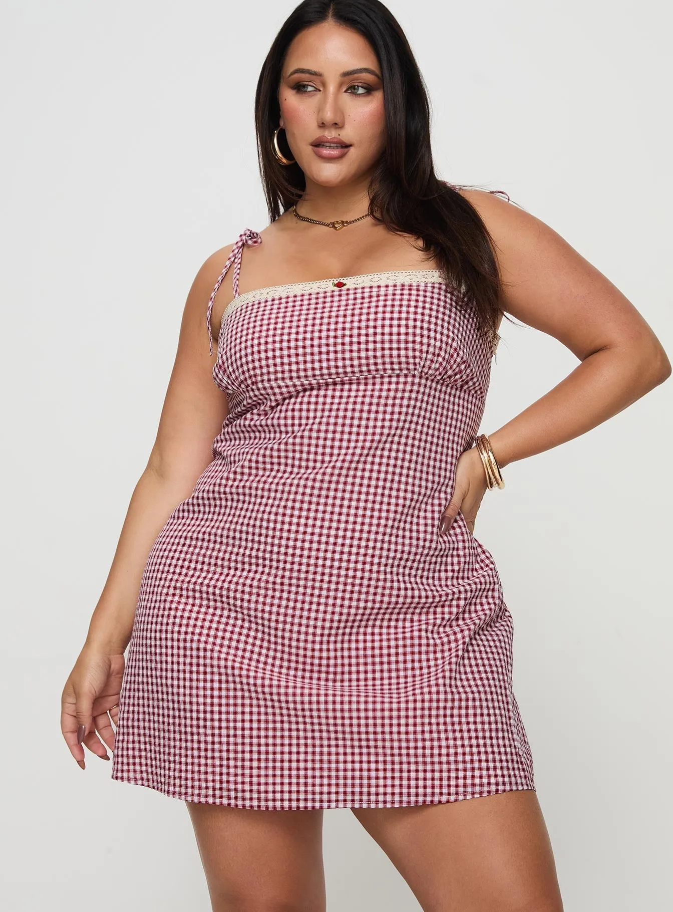 Burkes Mini Dress Red Check Curve Smart Layer Modern Comfort