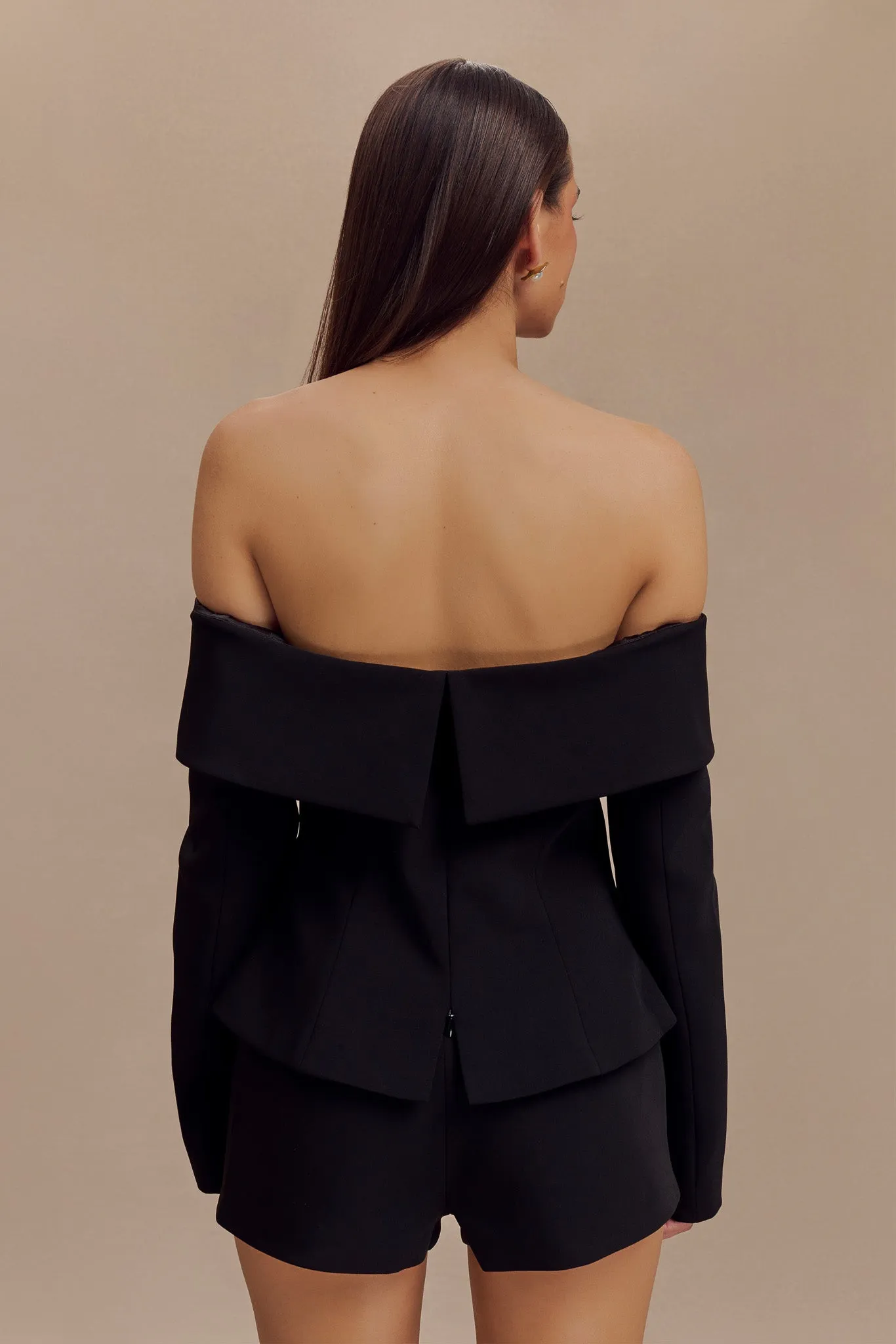 Celene Off Shoulder Jacket - Black Organic Cotton Blend