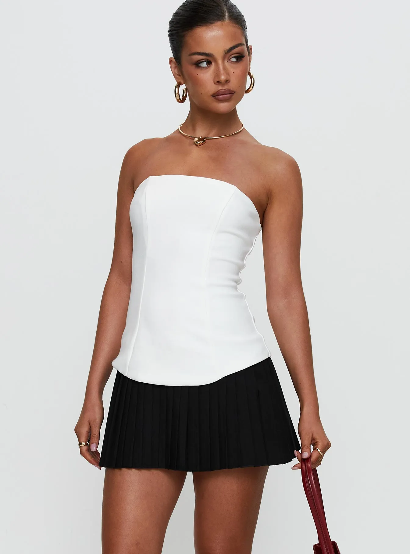 Obsessed Strapless Mini Dress White Clean Structure Effortless Fit
