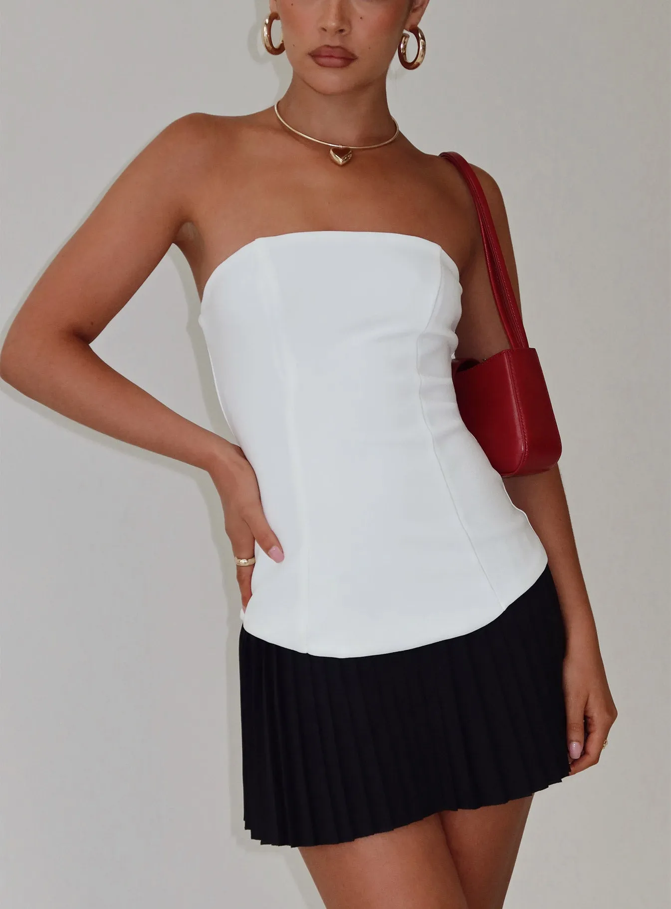 Polished Edge Chic Tailoring Obsessed Strapless Mini Dress White