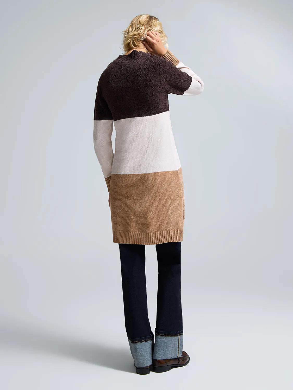 Daily Layer Lounge Vibe Chenille Colour Block Long Cardigan