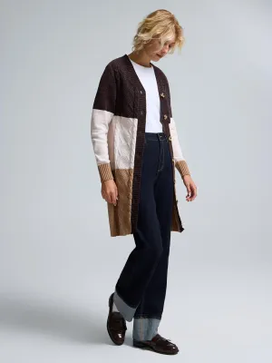 Chenille Colour Block Long Cardigan Relaxed Trend