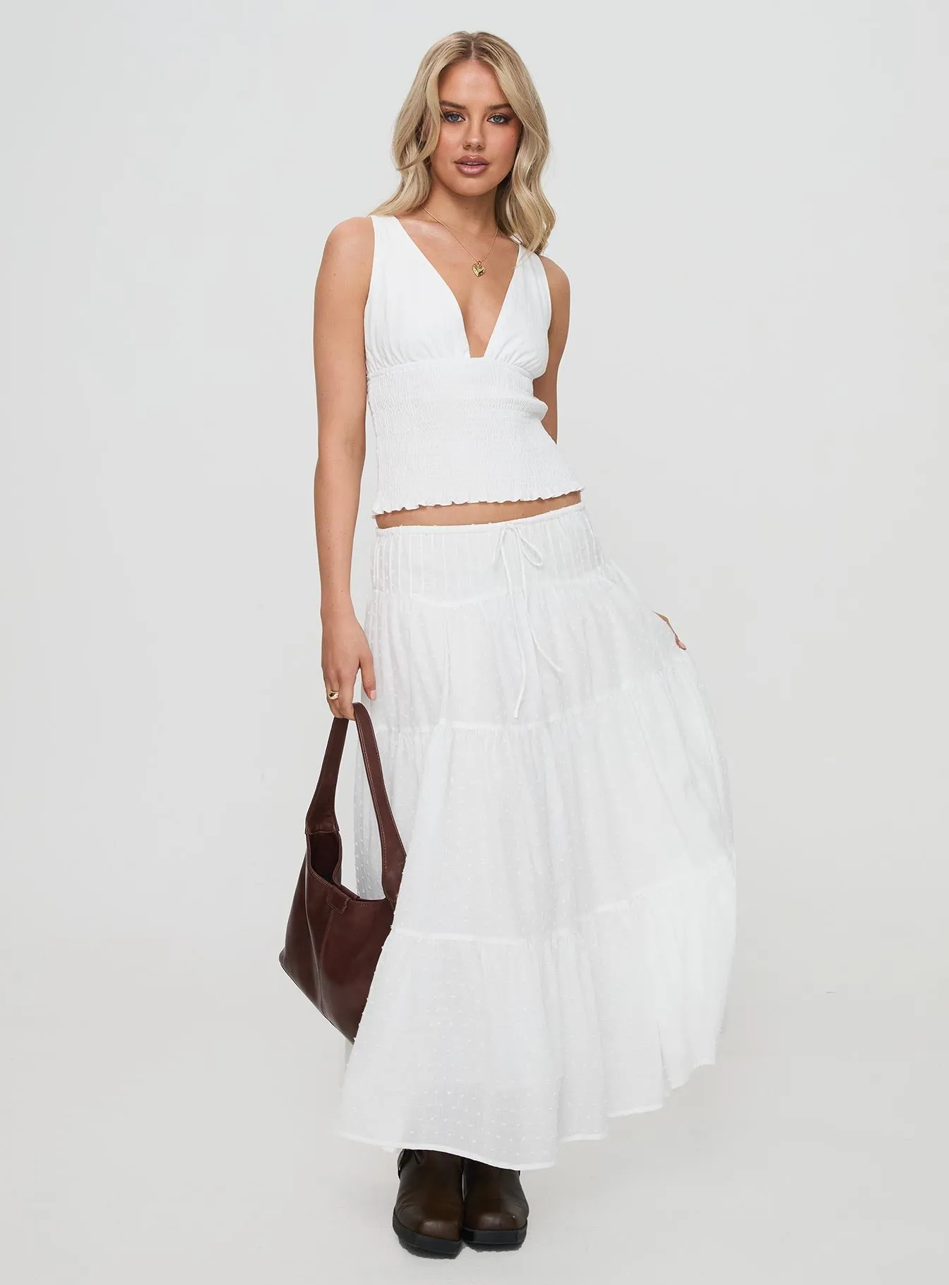 Cherry On Top Maxi Skirt White Light Fabric No Ride Up
