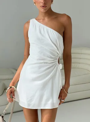 Mayzie One Shoulder Mini Dress White Versatile Layer Silky Shine
