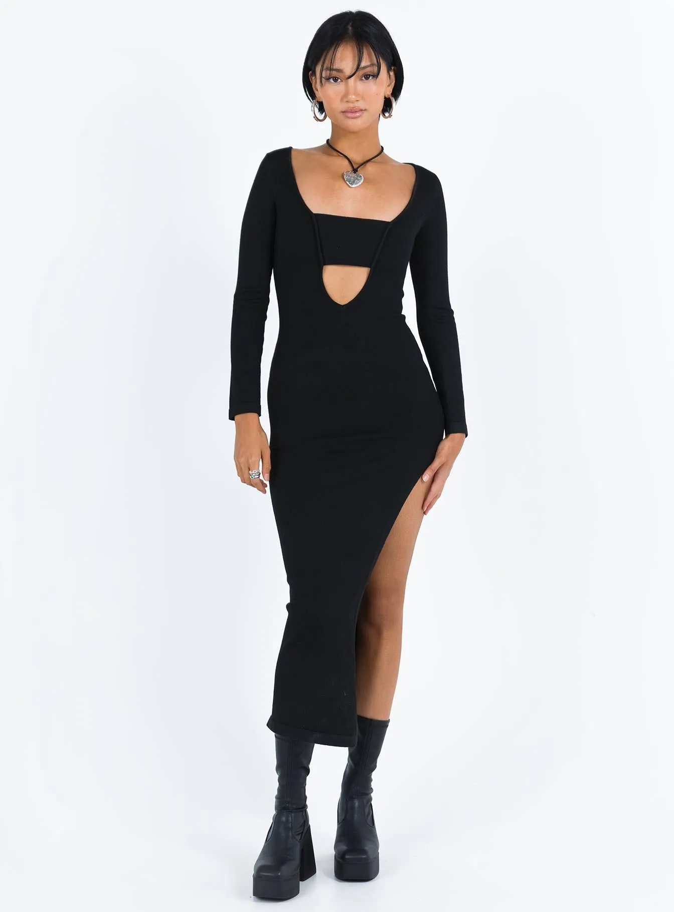 Minimalist Layering Bow-Detail Marple Cut Out Maxi Dress Black