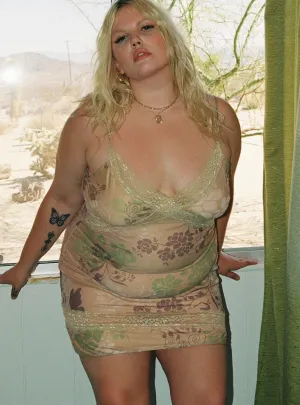 Dance Free Mini Dress Multi / Green Curve Elegant Outline Soft touch evening dress