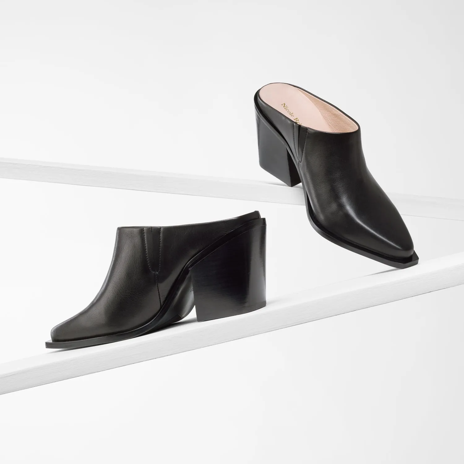 Peep Toe Sandals for Party Slip On Fabio Mule | Black leather