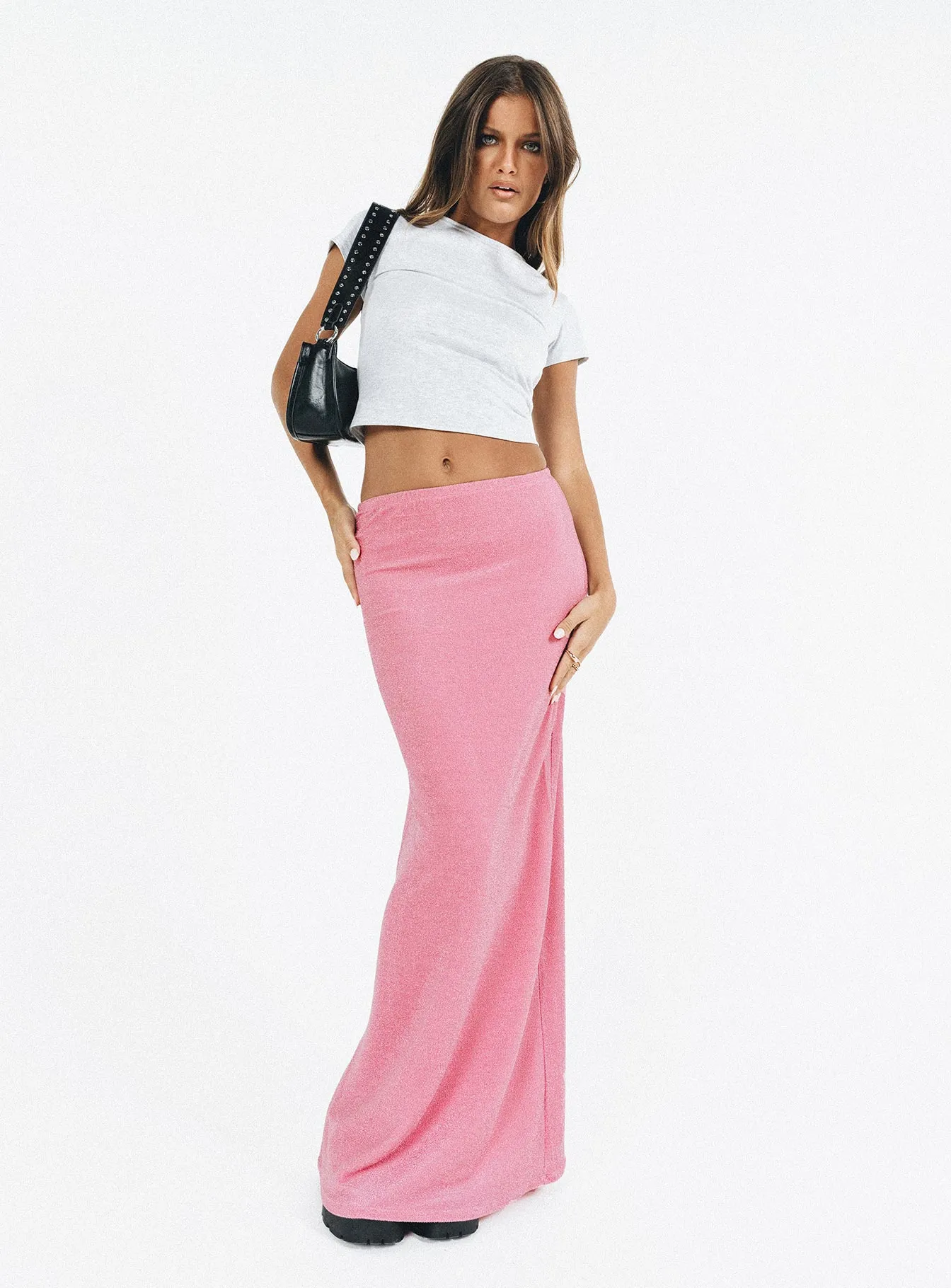 Harriette Maxi Skirt Pink Lurex Weekend Outfit City Style